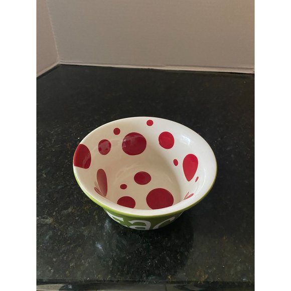 Magnolia Lane 6" Wide Polka Dot Bowl with Green, "PEACE" - Picture 2 of 8